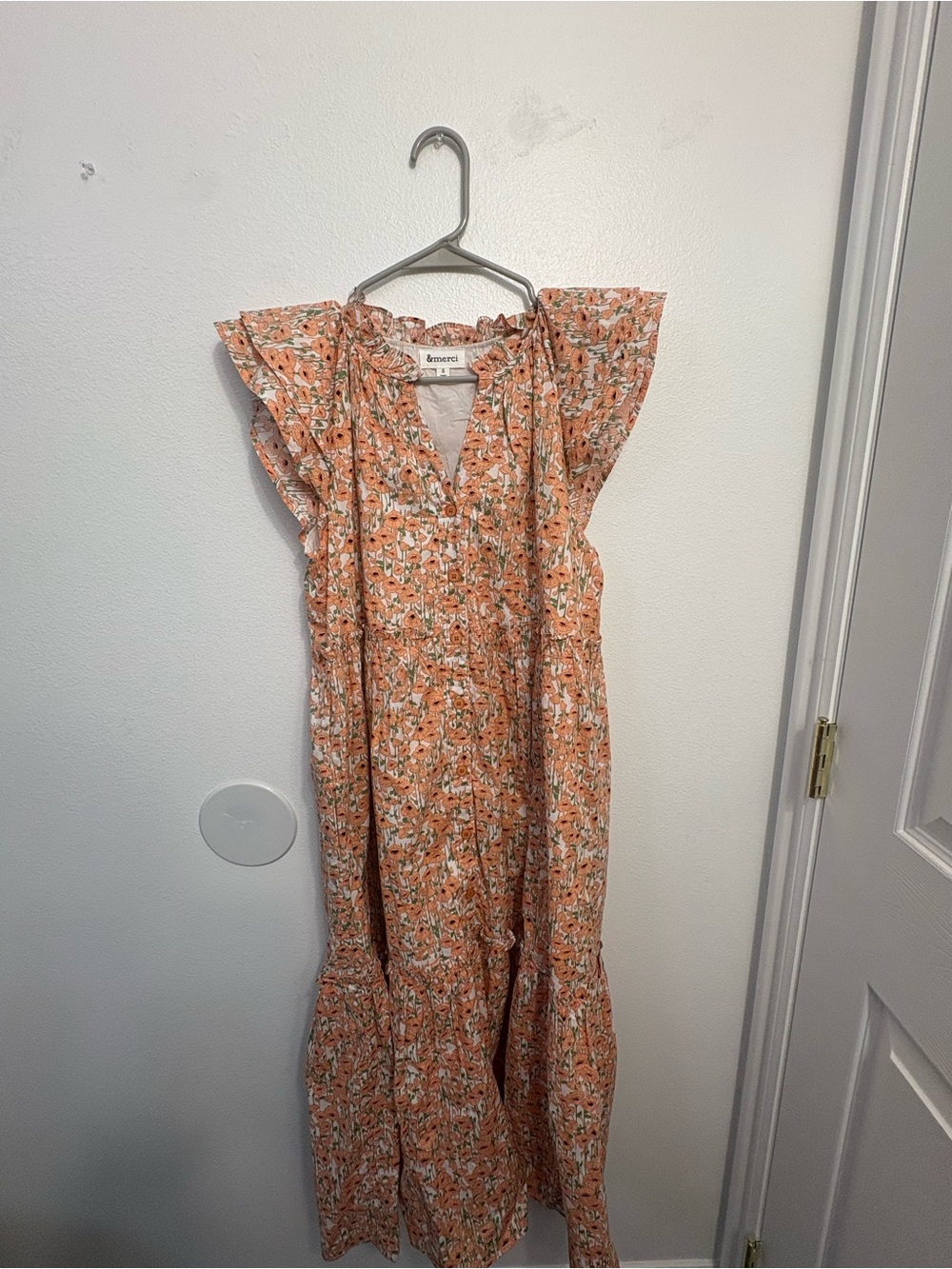 Amour Vert Coral Floral Ruffle-Sleeve Maxi Dress